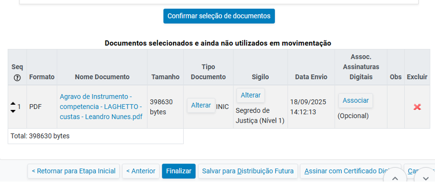 Confirmar e Finalizar